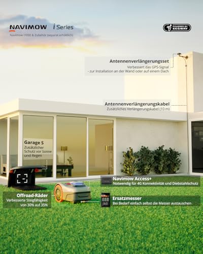 Navimow i105E Mähroboter ohne Begrenzungskabel, Empf. 500 m², Max. 600 m², RTK+Vision Rasenmäher Roboter Testsieger, Igelschutz Rasenroboter, KI Auto Kartierung, Virtuelle Begrenzung, Mehrzonen