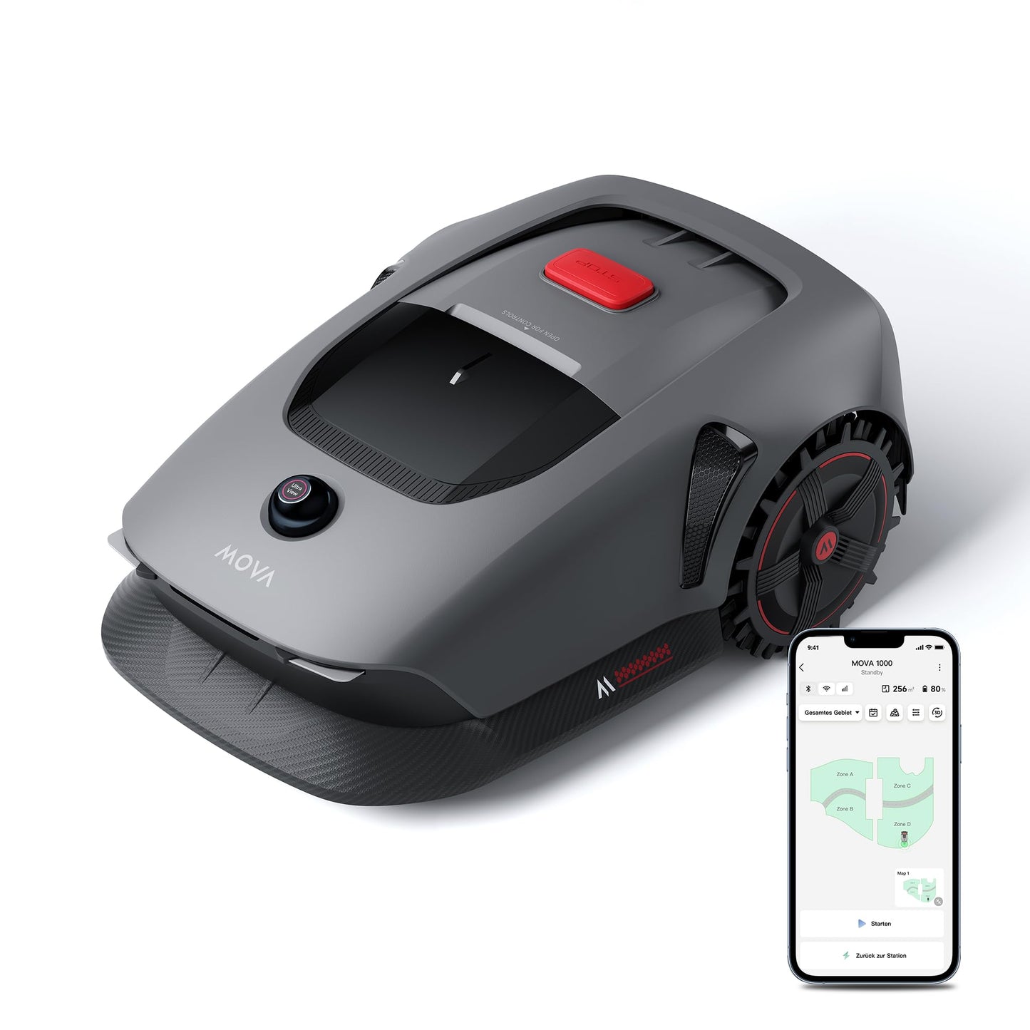 MOVA 1000, Dreame Mähroboter 3D-LiDAR kabellose Einrichtung & genaue Kartierung bis 1.000 m², Smarte Hindernisvermeidung, App-Steuerung, Verbesserte Geländeräder, U-förmiges Schneiden, Schnelles Laden