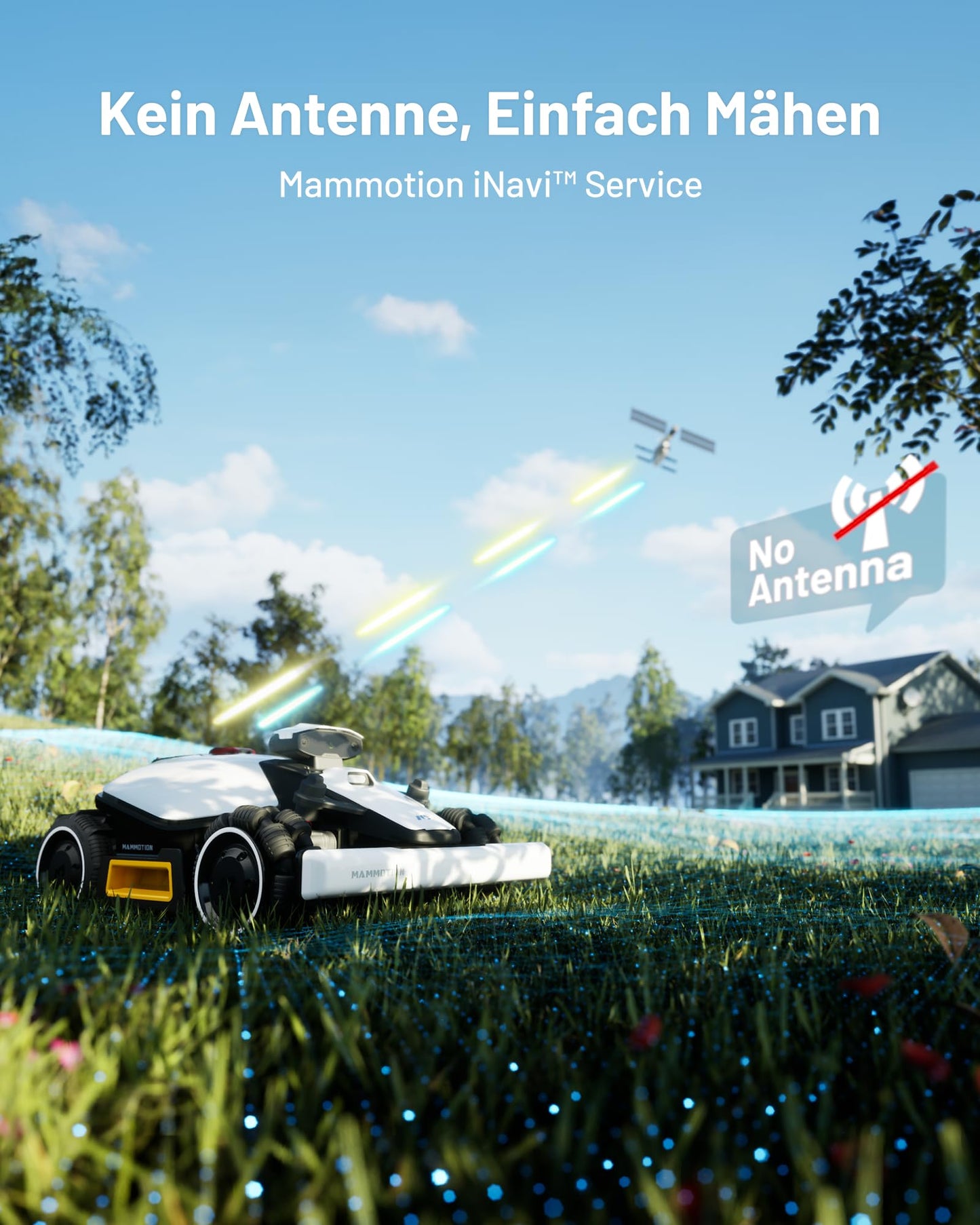MAMMOTION LUBA mini AWD 800 Mähroboter ohne Begrenzungskabel, NetRTK+Vision, Keine RTK-Antenne erforderlich, Auto-Kartierung, Empf. 800m², Max. 1000m², mit 4G-Modul, 80% Steigung