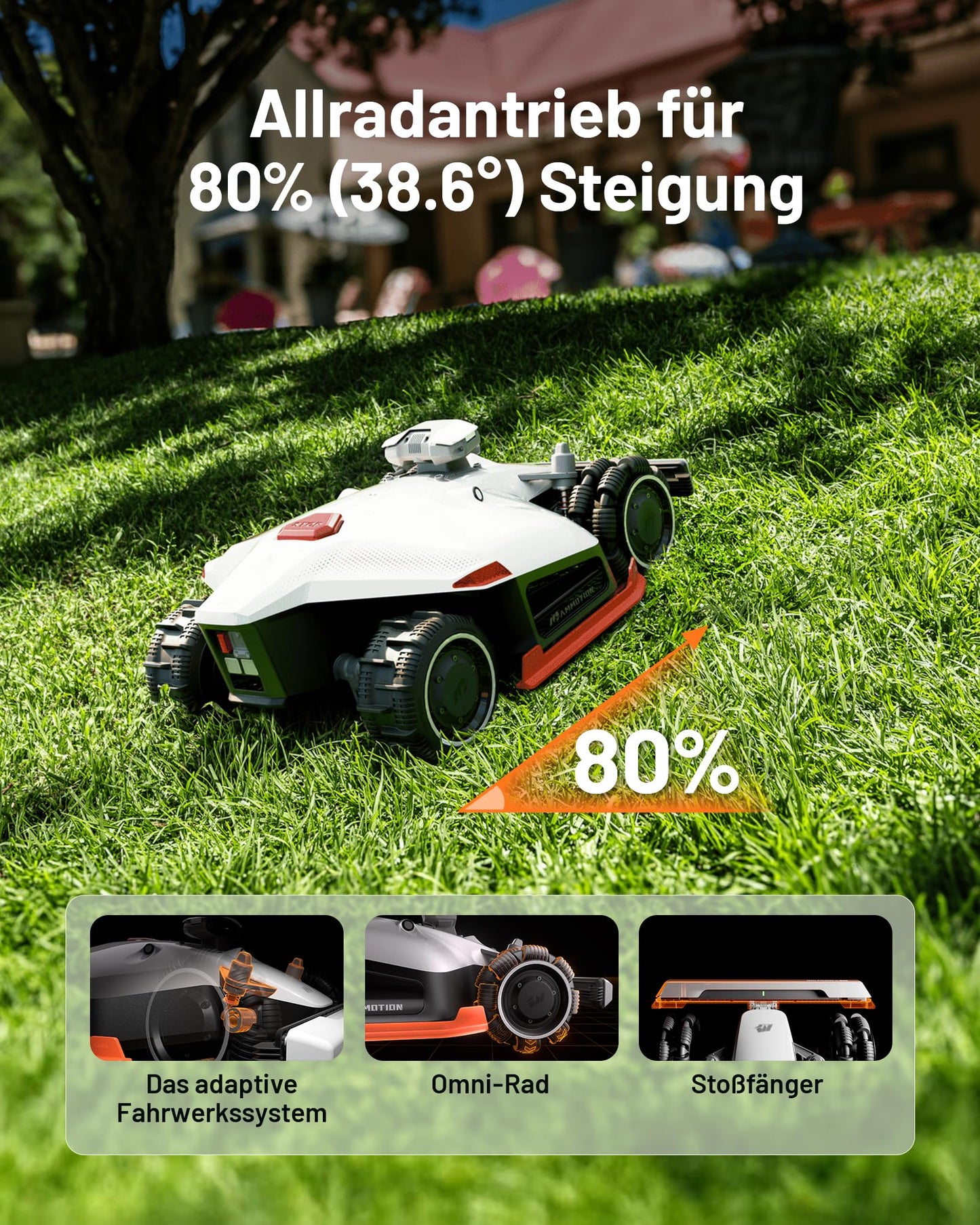 MAMMOTION LUBA 2 AWD 3000X Mähroboter ohne Begrenzungskabel, NetRTK+Vision, Keine RTK-Antenne erforderlich, Auto-Kartierung, Empf. 3000m², Max. 3600m², mit 4G-Modul, 80% Steigung