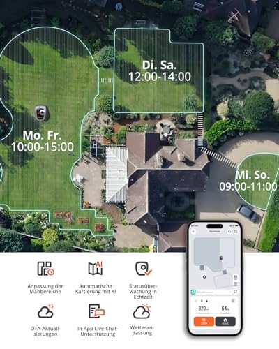 Navimow i105E Mähroboter ohne Begrenzungskabel, Empf. 500 m², Max. 600 m², RTK+Vision Rasenmäher Roboter Testsieger, Igelschutz Rasenroboter, KI Auto Kartierung, Virtuelle Begrenzung, Mehrzonen