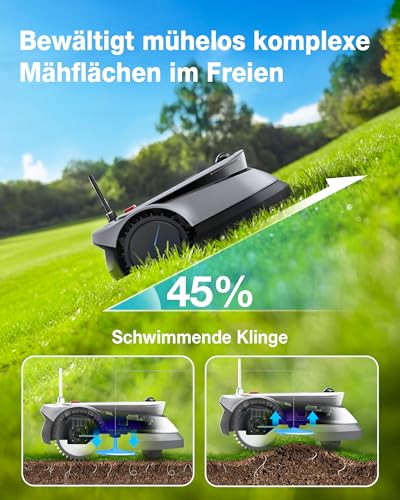 ECOVACS GOAT G1-800 Mähroboter 800㎡ ohne Begrenzungskabel, vollautomatischer kartierender Rasenroboter, Ultra-Weitband+Vision+GPS-Positionierung, 16-Zonen-Management, intelligente Hindernisvermeidung