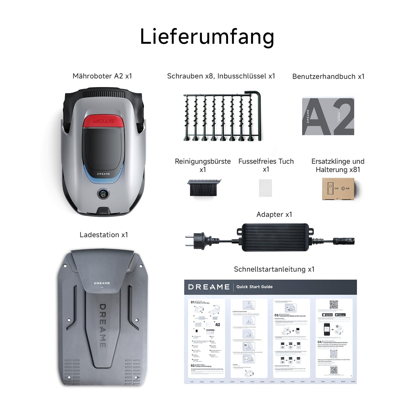 DREAME Mähroboter A2 und Garage, Auto Begrenzungseinrichtung, 3000 m²,Dual Fusion Kartierung, OmniSense 2.0 Hindernisvermeidung, EdgeMaste Schneidsystem, Leiser Nabenmotor, Steigung bis 26,5°