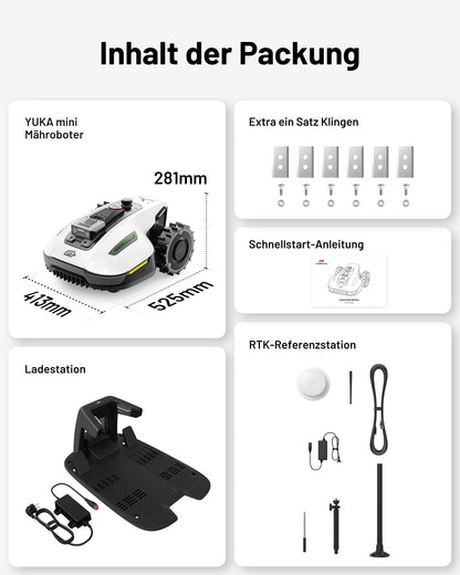 MAMMOTION YUKA Mini 500 Mähroboter ohne Begrenzungskabel, NetRTK+Vision, Keine RTK-Antenne erforderlich, Auto-Kartierung, Empf. 500m², Max. 700m², mit 4G-Modul, 50% Steigung
