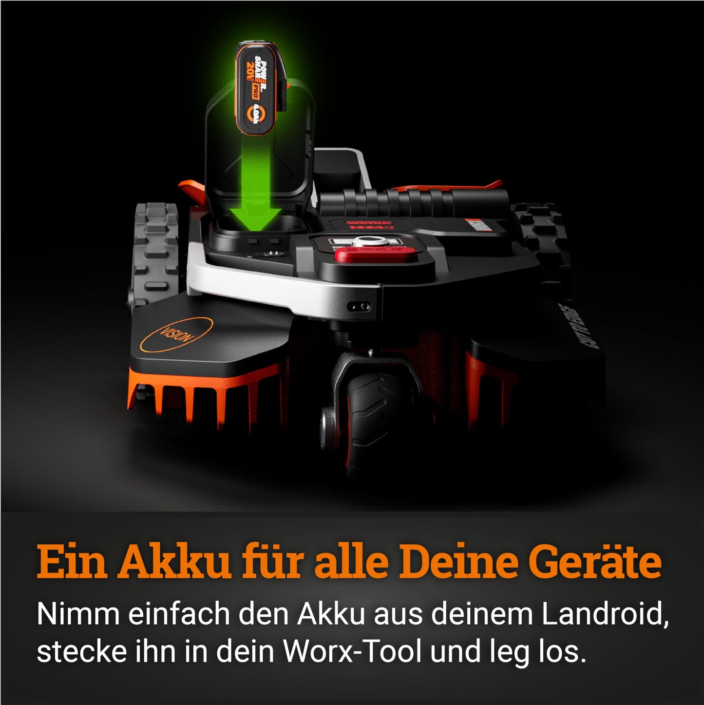 WORX Landroid Vision L1300 Mähroboter WR213E.1 für Gärten bis 1300m², AI Rasenmäher Roboter ohne Begrenzungskabel, aktive Hindernisvermeidung mit KI-Technologie, Igelschutz + WA0825 Vision Garage