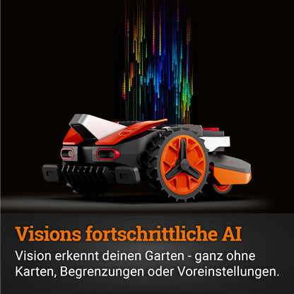 WORX Landroid Vision L1600 Mähroboter WR216E.1 für Gärten bis 1600m², AI Rasenmäher Roboter ohne Begrenzungskabel, aktive Hindernisvermeidung mit KI-Technologie, Igelschutz + WA0825 Vision Garage