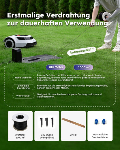 ANTHBOT Pion Mähroboter für 900 m² – 300% höhere Effizienz Mäher Rasenmäher Roboter mit stabilem Begrenzungskabel, Auto-Mapping & Laden, C-TOF Technologie, Gitterförmiger Mähpfad, IPX6 wasserdicht