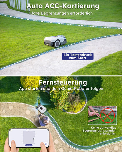 ANTHBOT Genie Mähroboter ohne Begrenzungskabel 3000 m², Full Band RTK + 4-Augen-Vision Roboter-Rasenmäher, 30+ Mehrzonen-Management, KI-Intelligente Hindernisvermeidung & Rasenpflege - Genie 3000