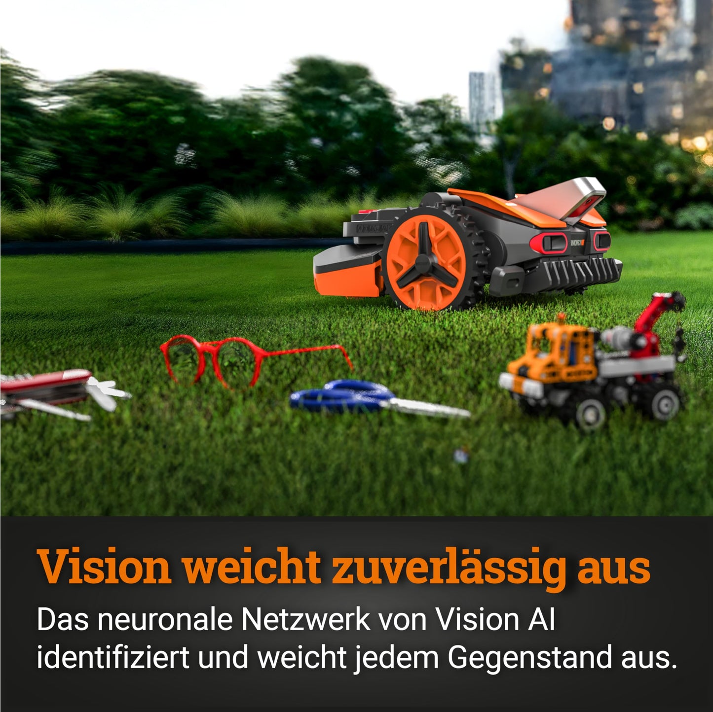 WORX Landroid Vision L1300 Mähroboter WR213E.1 für Gärten bis 1300m², AI Rasenmäher Roboter ohne Begrenzungskabel, aktive Hindernisvermeidung mit KI-Technologie, Igelschutz + WA0825 Vision Garage