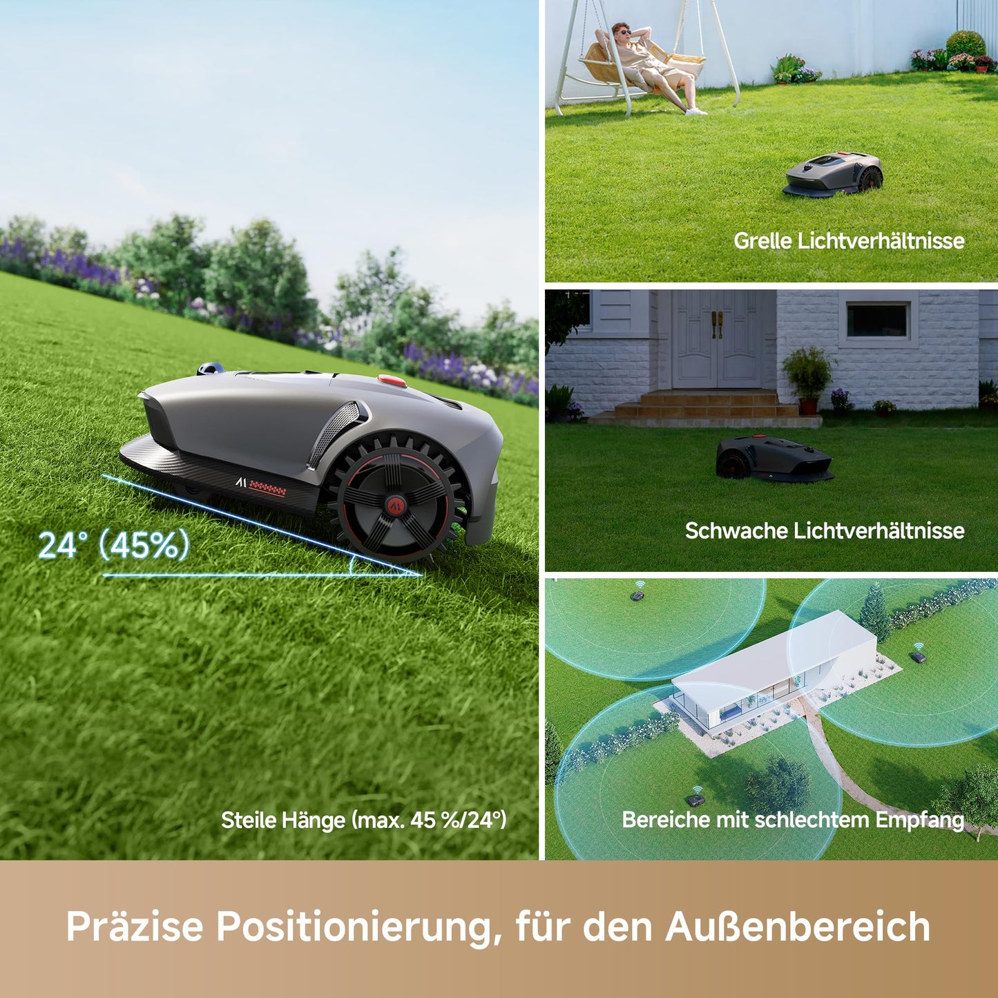 MOVA 1000, Dreame Mähroboter 3D-LiDAR kabellose Einrichtung & genaue Kartierung bis 1.000 m², Smarte Hindernisvermeidung, App-Steuerung, Verbesserte Geländeräder, U-förmiges Schneiden, Schnelles Laden