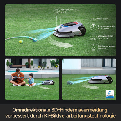 DREAME Mähroboter A2 und Garage, Auto Begrenzungseinrichtung, 3000 m²,Dual Fusion Kartierung, OmniSense 2.0 Hindernisvermeidung, EdgeMaste Schneidsystem, Leiser Nabenmotor, Steigung bis 26,5°