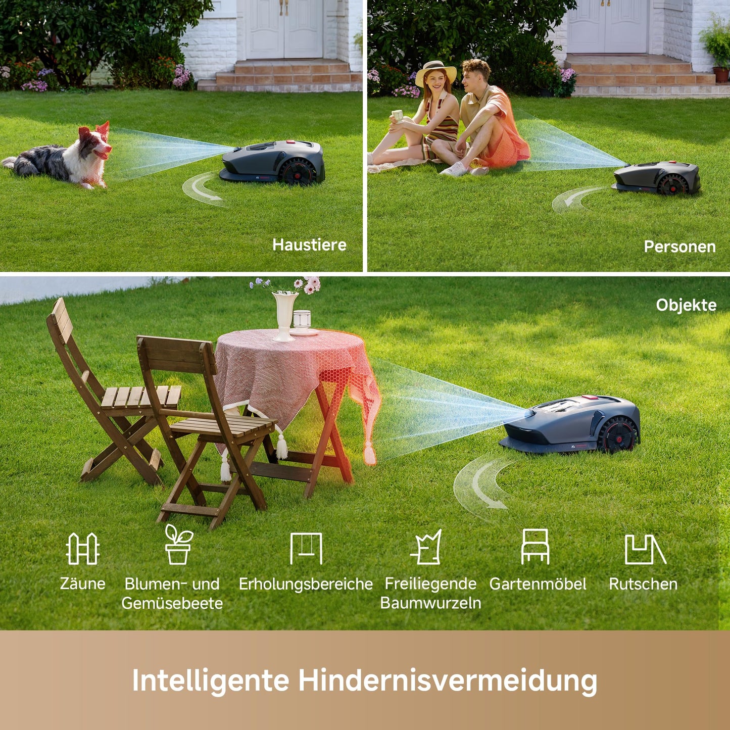 MOVA 1000, Mähroboter 3D-LiDAR kabellose Einrichtung & genaue Kartierung bis 1.000 m², Smarte Hindernisvermeidung, App-Steuerung, Verbesserte Geländeräder