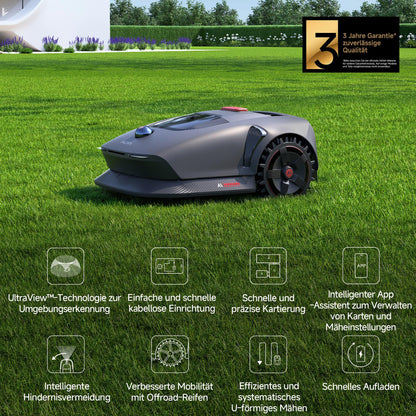 MOVA 1000, Dreame Mähroboter 3D-LiDAR kabellose Einrichtung & genaue Kartierung bis 1.000 m², Smarte Hindernisvermeidung, App-Steuerung, Verbesserte Geländeräder, U-förmiges Schneiden, Schnelles Laden
